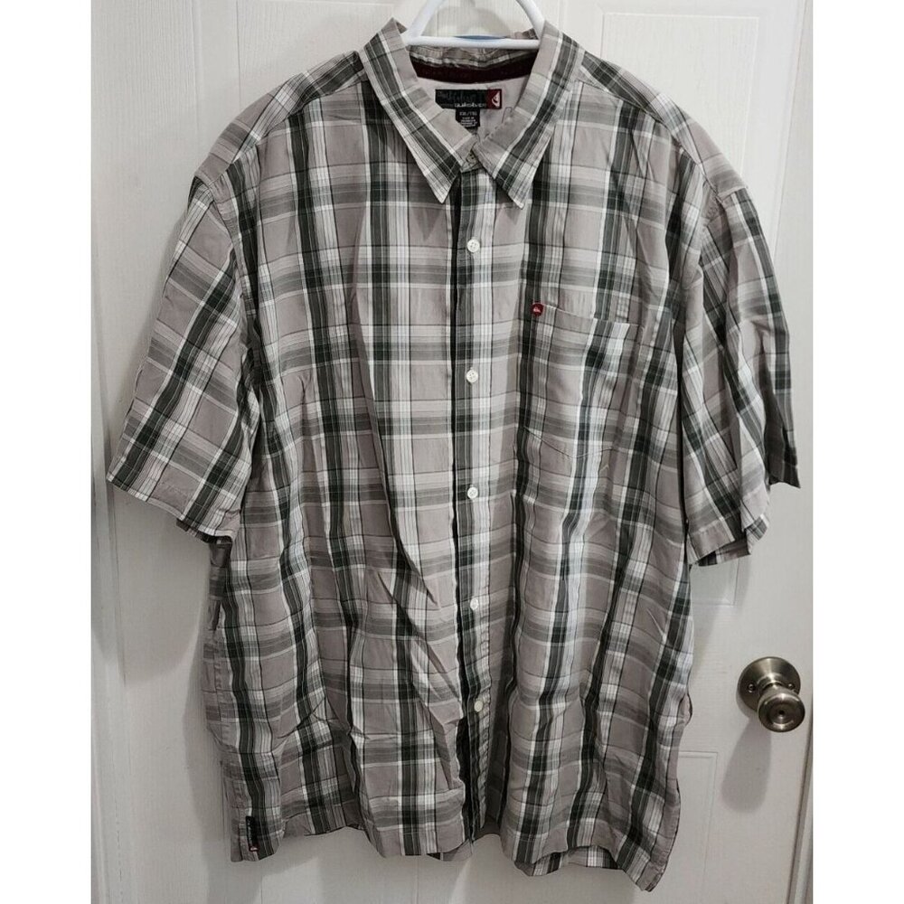 Quicksilver Gray Plaid Short Sleeve Pocket Button Up Shirt Size XXL